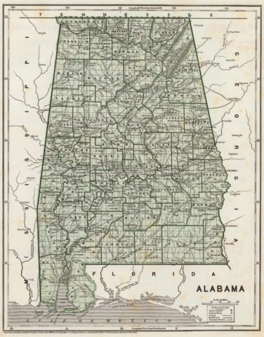 1845 State Map of Alabama
