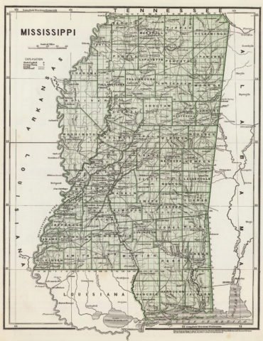 1845 State Map of Mississippi