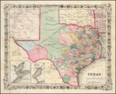 1853 State Map of Texas with insets of Sabine Lake and Galveston area