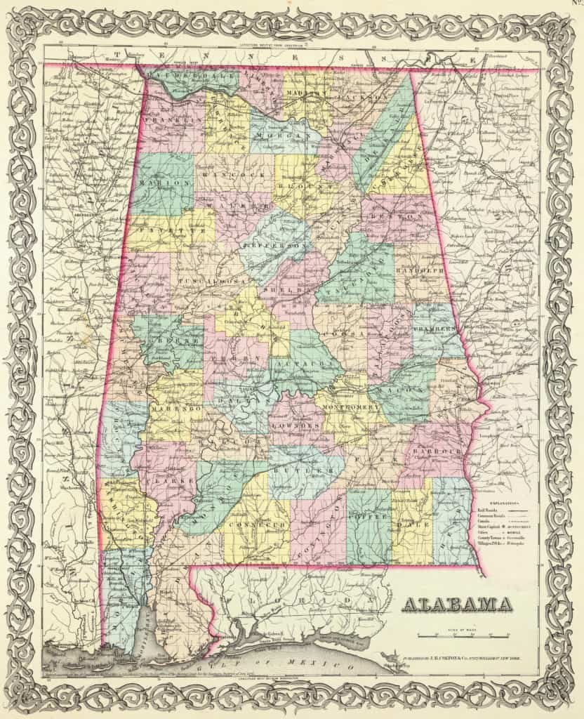 1856 State Map of Alabama