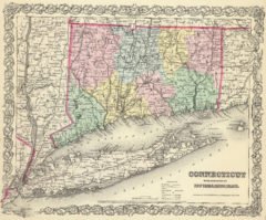 1856 State Map of Connecticut With Portions Of New York and Rhode Island