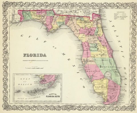 1856 Map of Florida with Plan of the Florida Keys