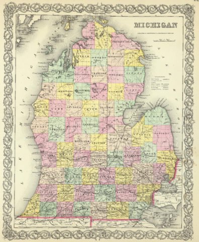 1856 State Map of Michigan