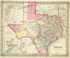 1856 State Map of Texas with two inset maps Plan of Galveston Bay From the U.S. Coast Survey and Plan of Sabine Lake