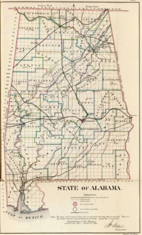 1866 State Map of Alabama Public Survey Sketches by the Department of Interior Land Office