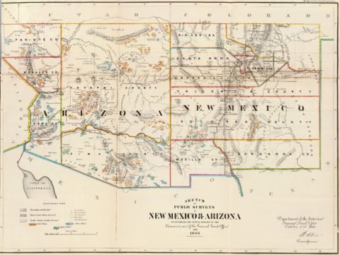 1866 Map of Arizona and New Mexico Public Survey Sketches by the Department of Interior Land Office