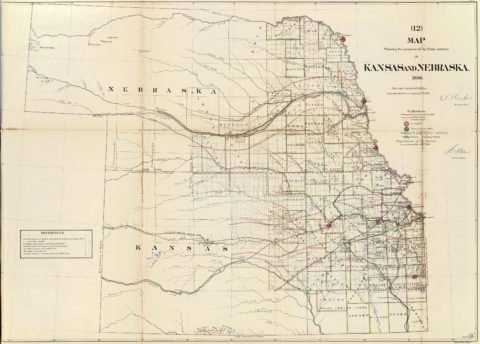1866 Map of Kansas and Nebraska Public Survey Sketches by the Department of Interior Land Office