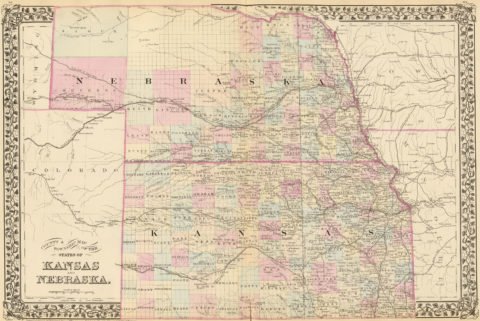 1880 State, County and Township Map of Kansas and Nebraska