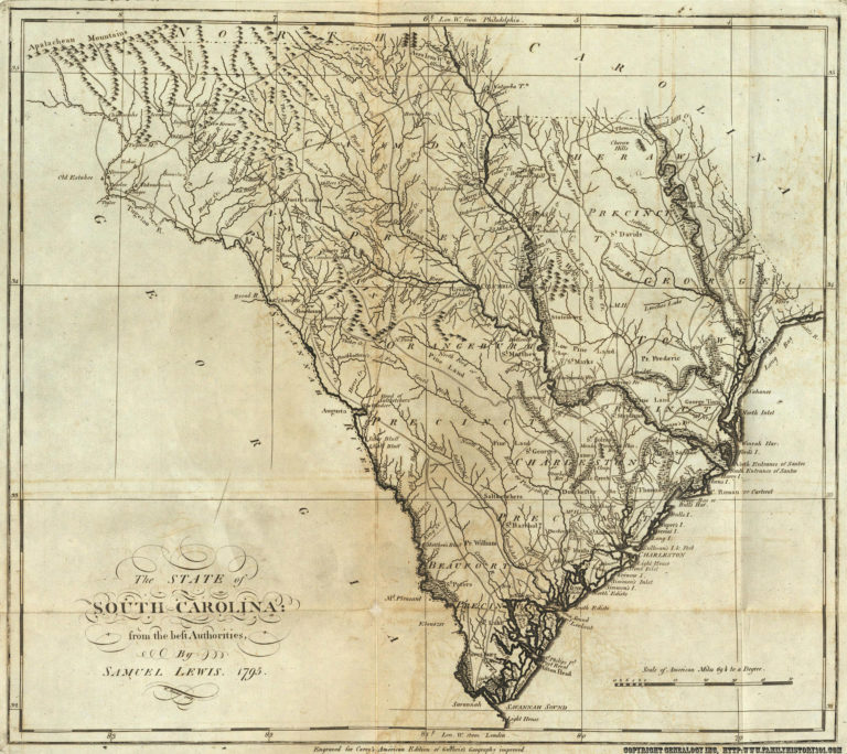 Old Historical City, County and State Maps of South Carolina