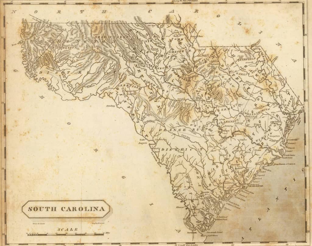 Old Historical City, County and State Maps of South Carolina