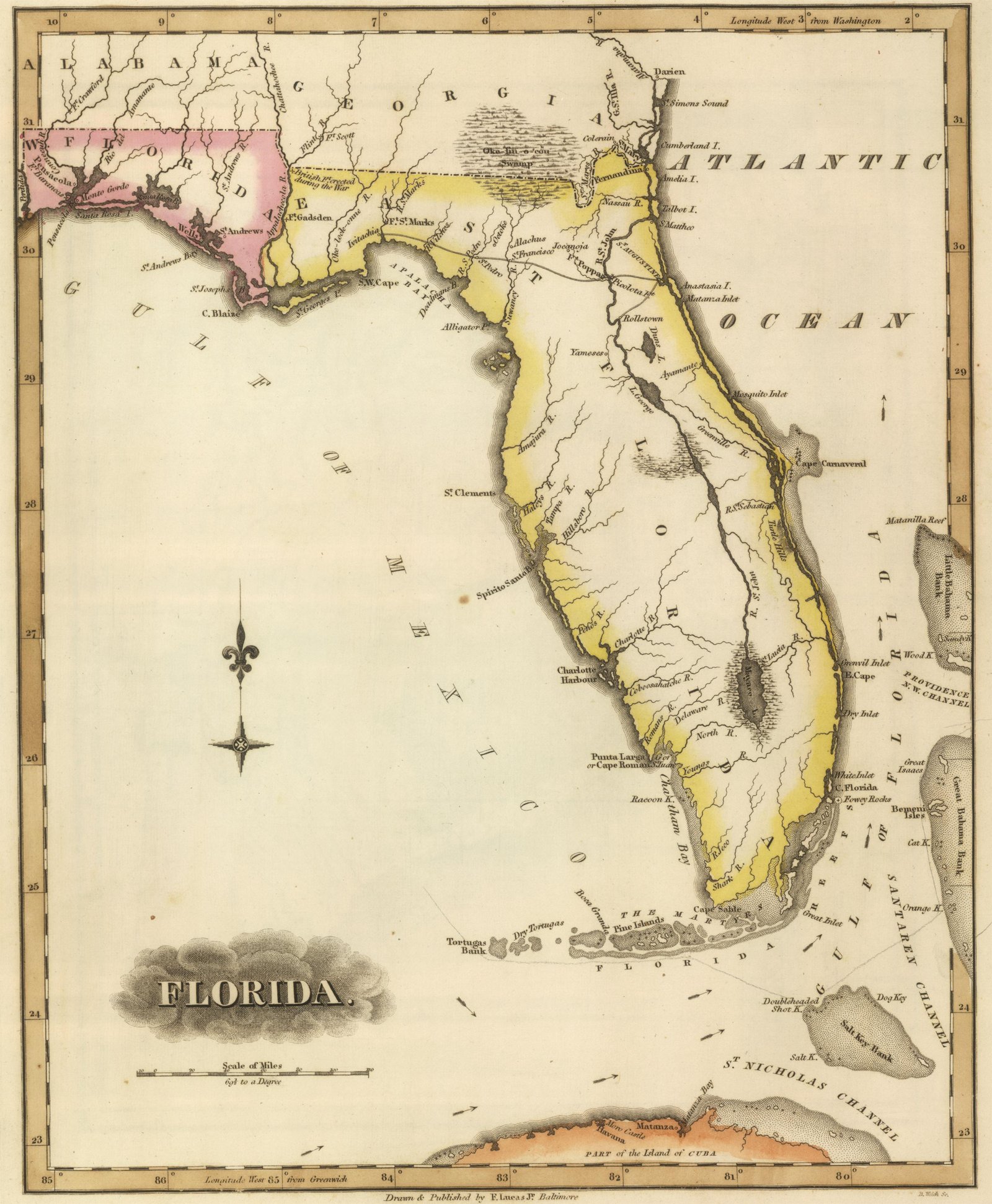 1870 FL MAP LIBERTY MADISON MANATEE MARION MARTIN MIAMI DADE COUNTY history  BIG 