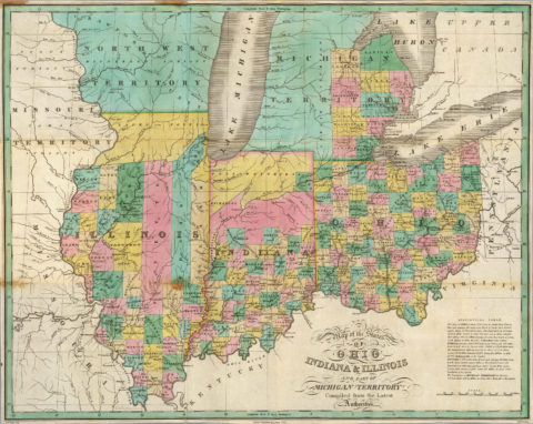 1827 Map of Illinois, Indiana and Ohio