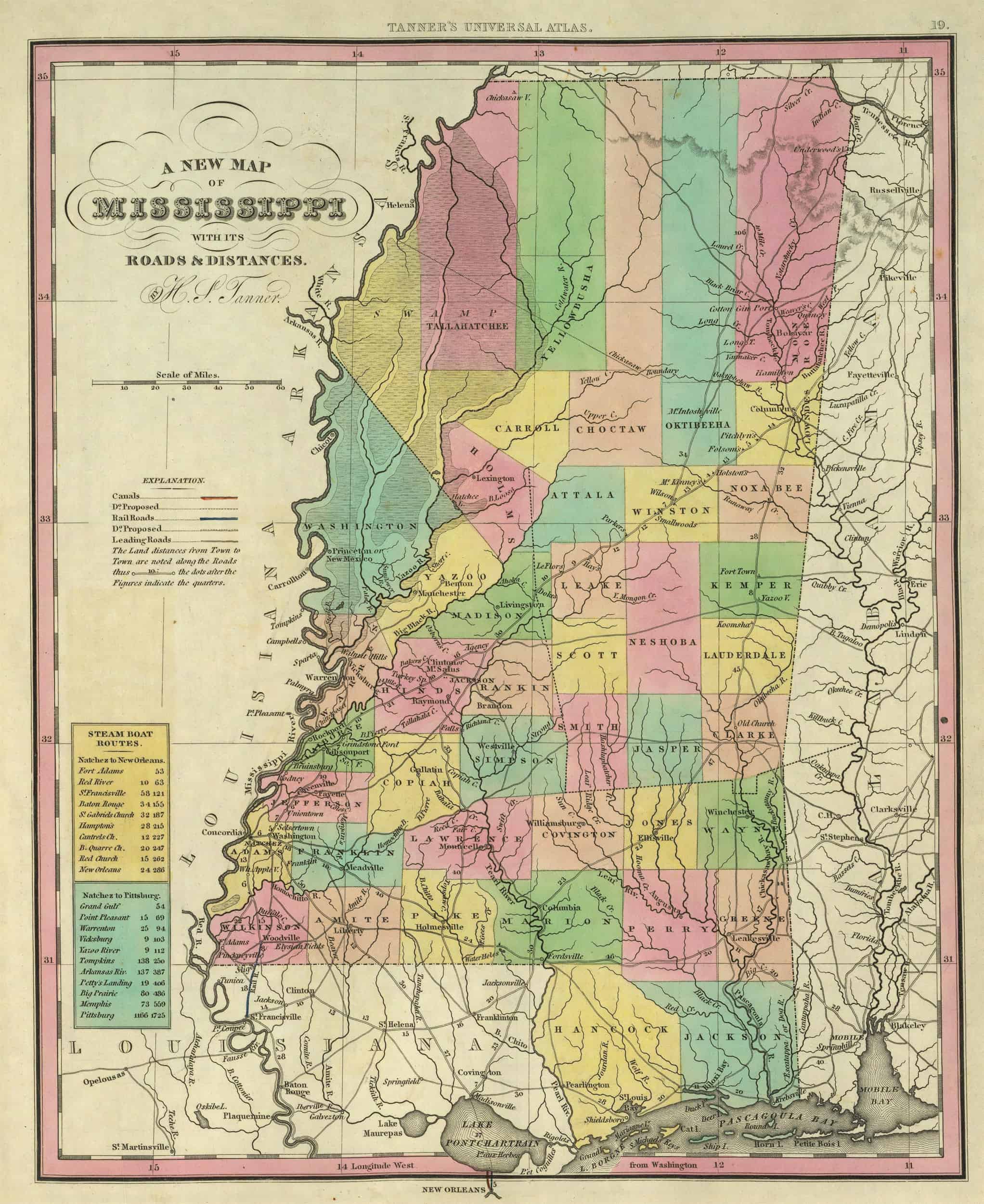  1860 MapWorld Atlas County Of Louisiana, Mississippi