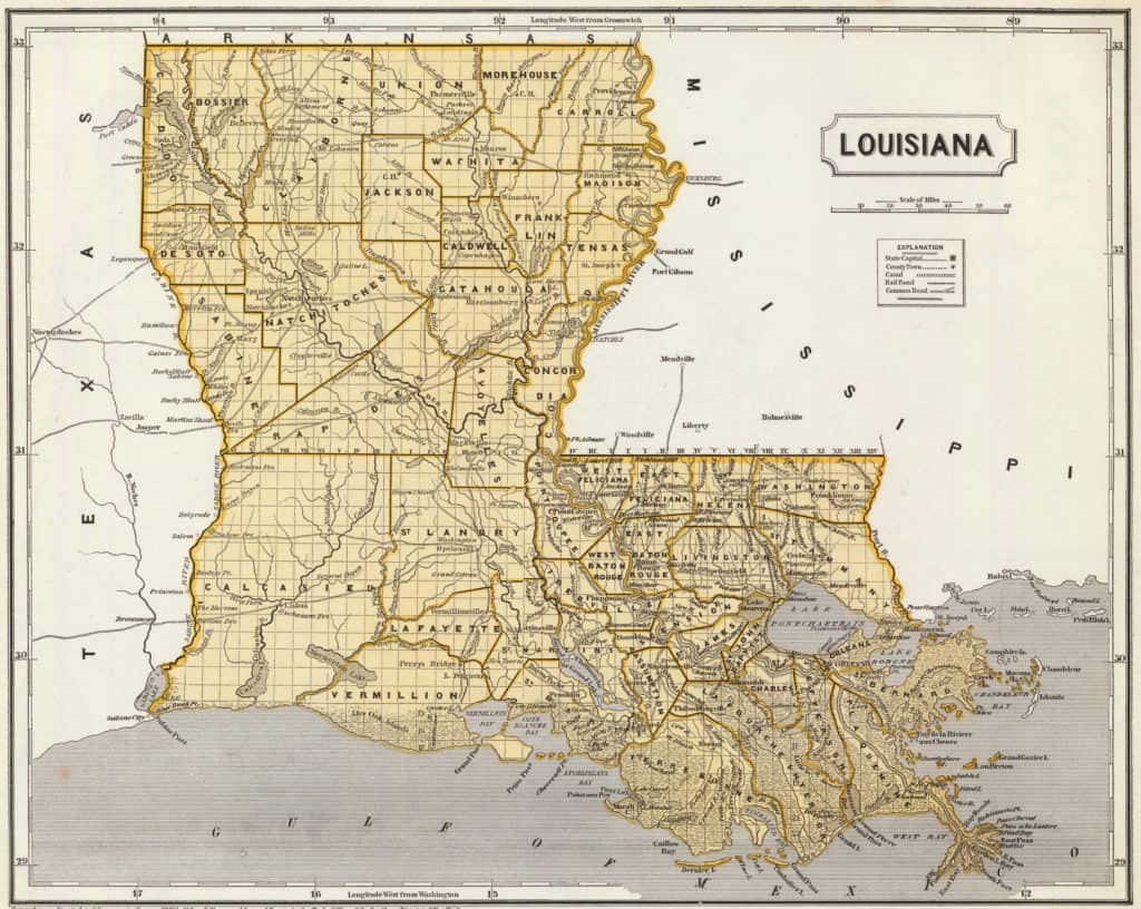 Old Historical City, Parish and State Maps of Louisiana