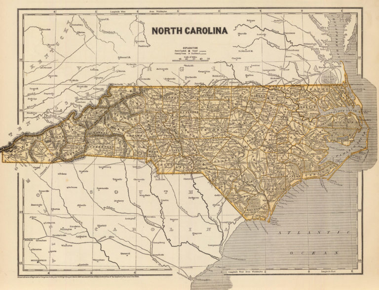 Old Historical City, County and State Maps of North Carolina