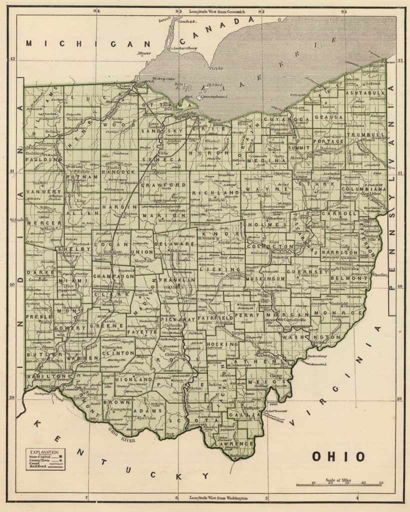 Old Historical City, County and State Maps of Ohio