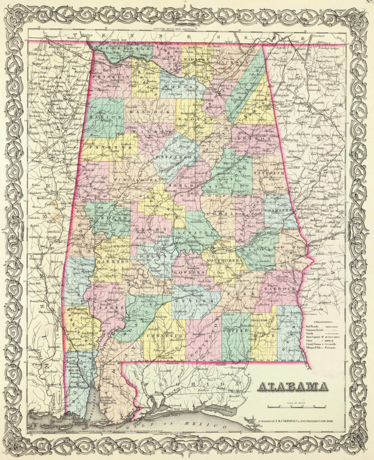 Old Historical City, County and State Maps of Alabama