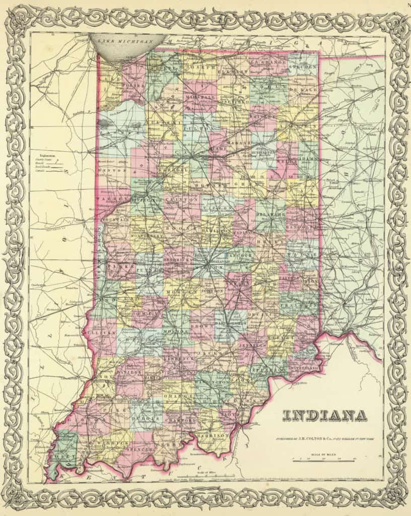 Old Historical City, County and State Maps of Indiana