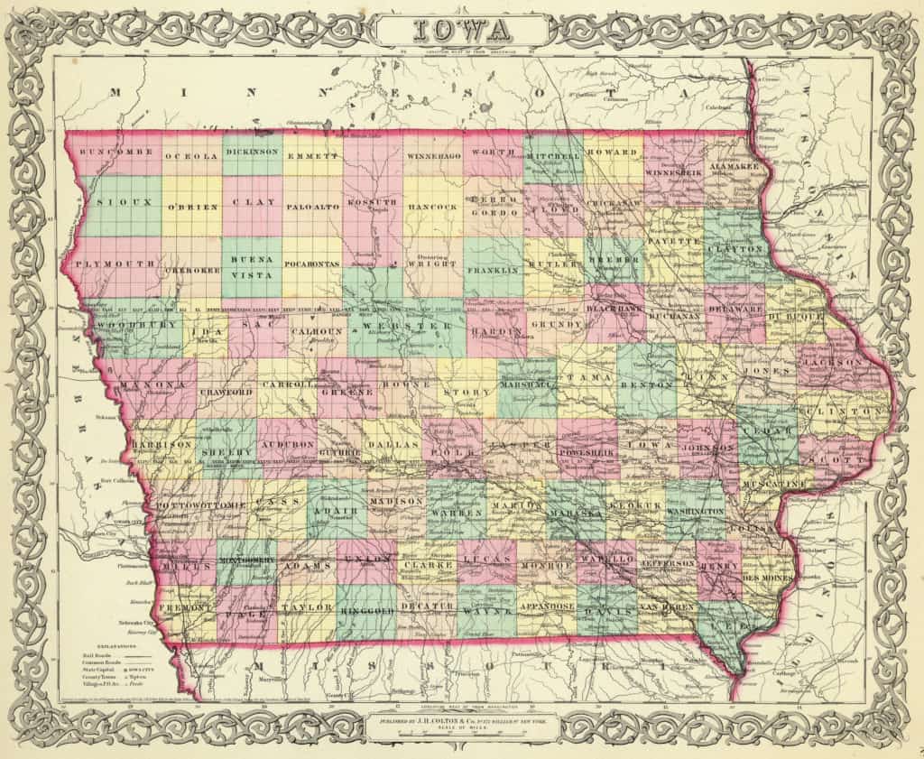 Old Historical City, County and State Maps of Iowa