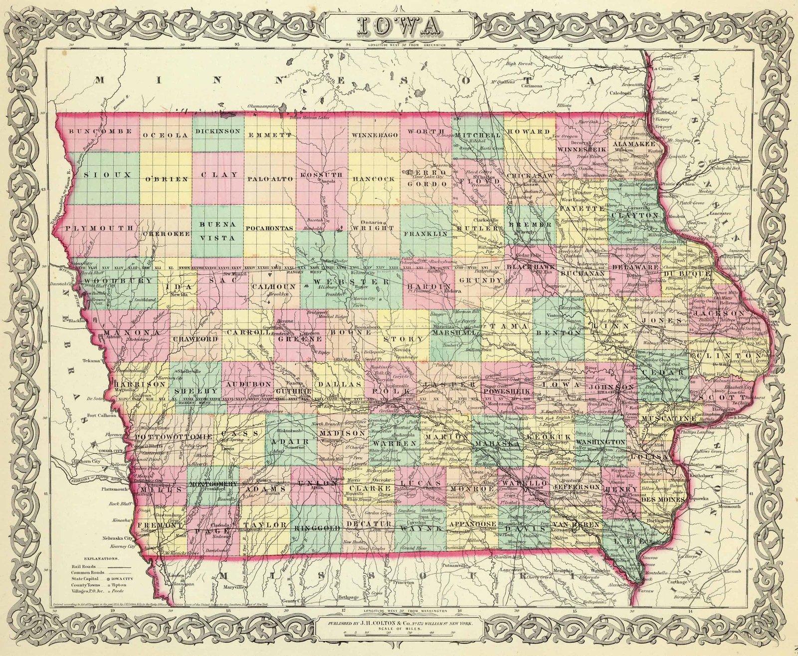 Historical Map of Iowa Map Of Iowa MP288 Antique map of Iowa Old Map of Iowa Vintage Iowa Map