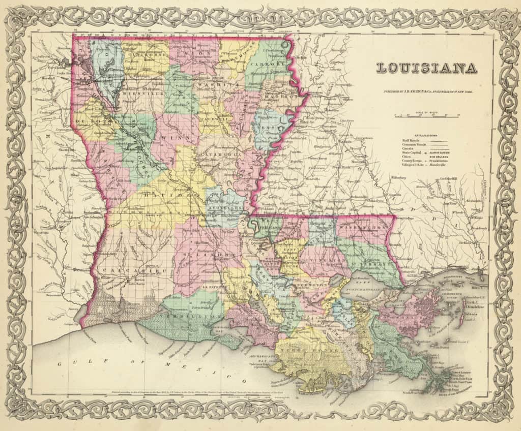 Old Historical City, Parish and State Maps of Louisiana