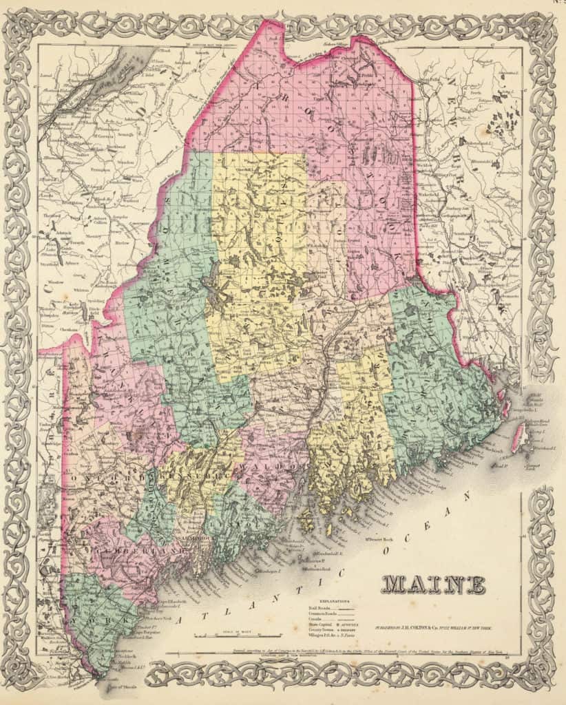 Old Historical City, County and State Maps of Maine