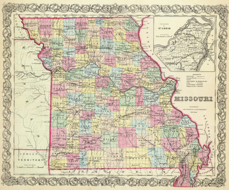 Old Historical City, County and State Maps of Missouri