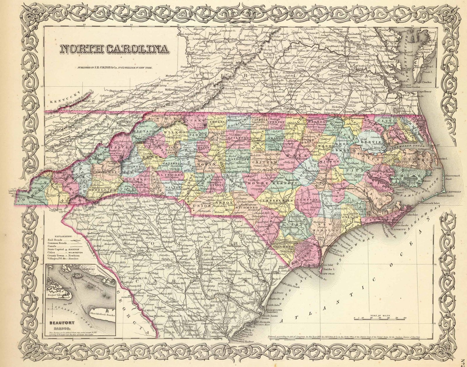 1839 NC MAP EDGECOMBE FORSYTH FRANKLIN GASTON COUNTY North Carolina History HUGE 