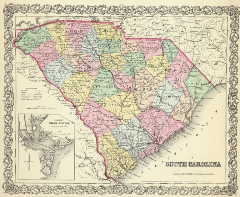 Old Historical City, County and State Maps of South Carolina