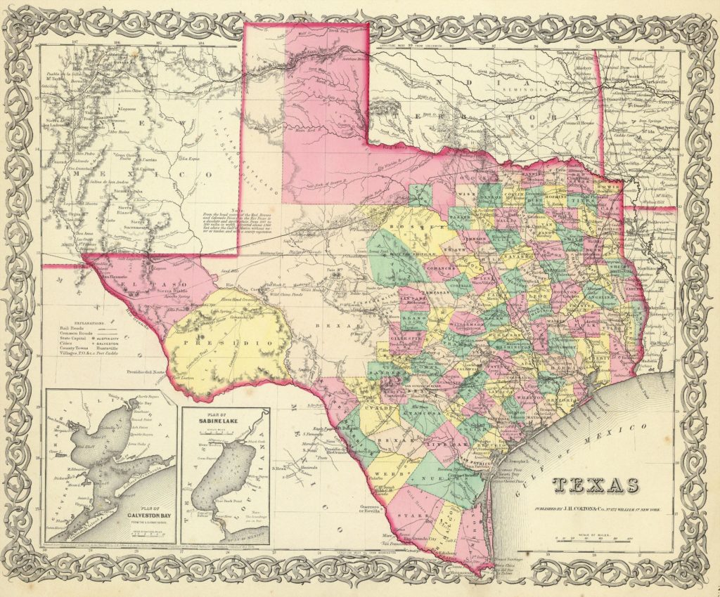 Old Historical City, County and State Maps of Texas