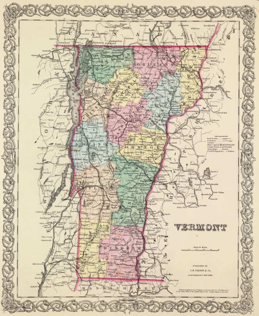 Old Historical City, County and State Maps of Vermont