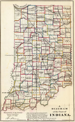 1866 Map of Indiana Public Survey Sketches by the Department of Interior Land Office