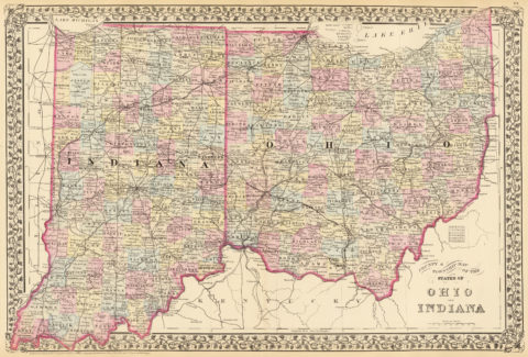 1880 State, County and Township Map of Indiana and Ohio