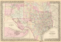 1880 State, County and Township Map of Texas also Showing portions of the adjoining states and territories with Plan of Galveston and vicinity