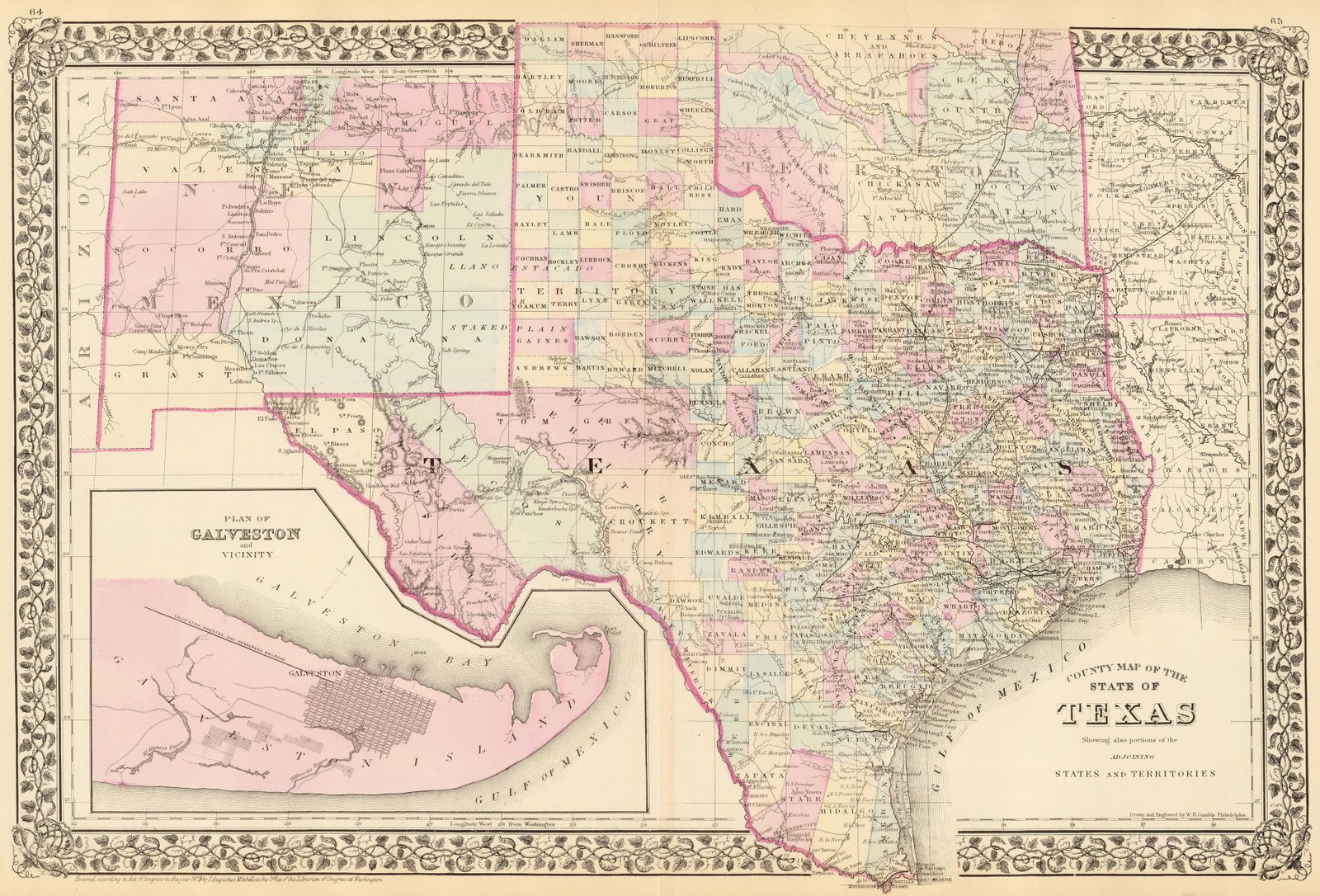 1856 TEXAS MAP TX RUNNELS RUSK SABINE SAN AUGUSTINE JACINTO PATRICIO COUNTY big 