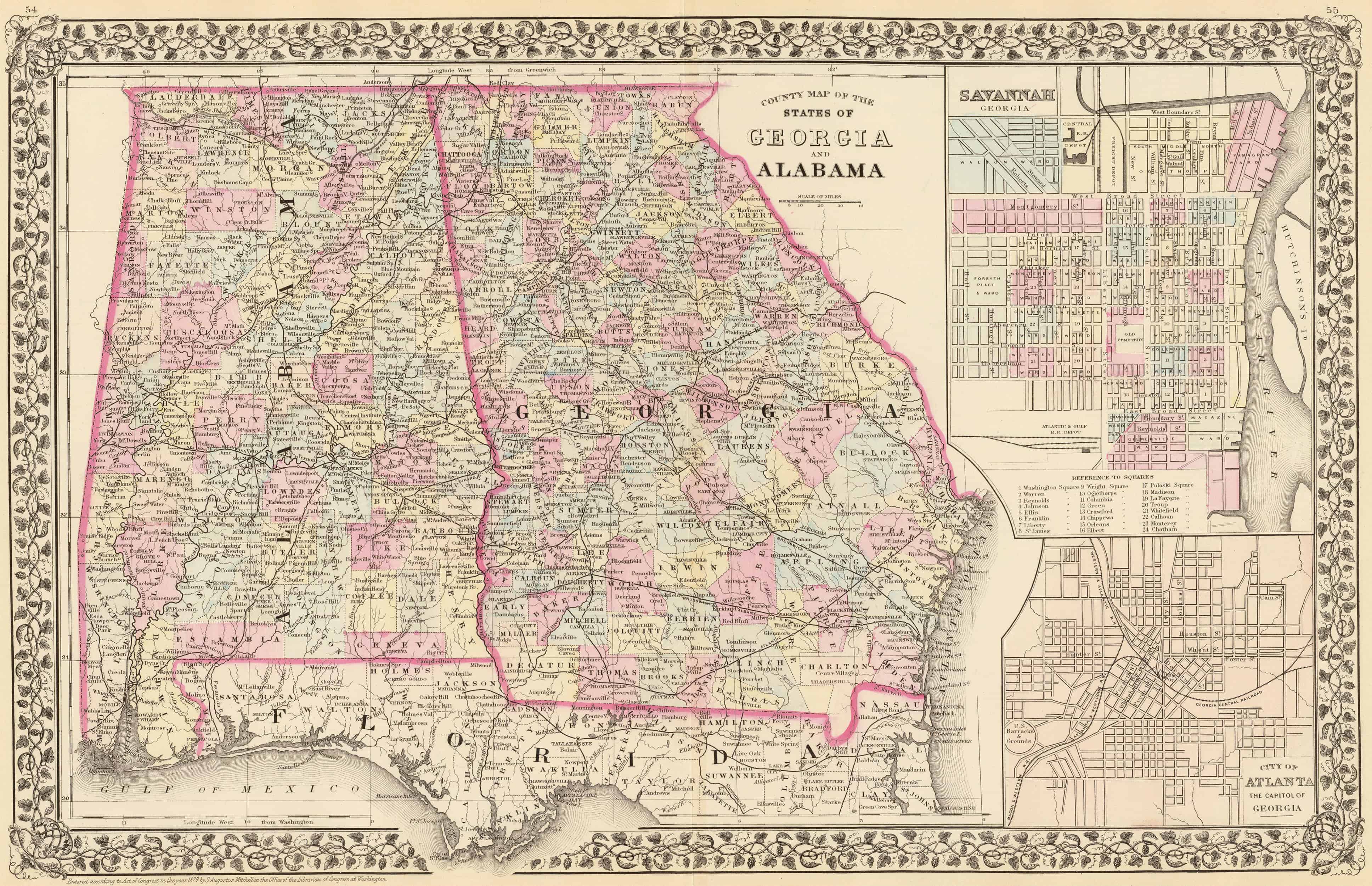 Old Historical City, County and State Maps of Alabama