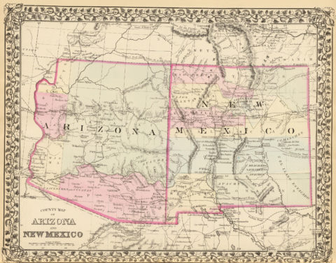 1880 State and County Map of Arizona and New Mexico