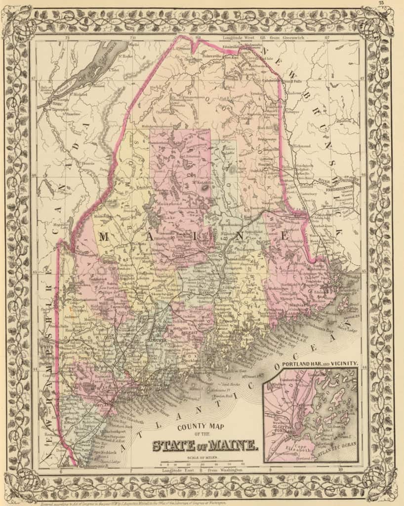 Old Historical City, County and State Maps of Maine