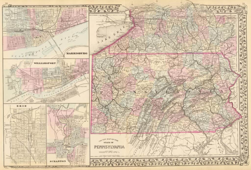 Old Historical City County And State Maps Of Pennsylvania From 1673