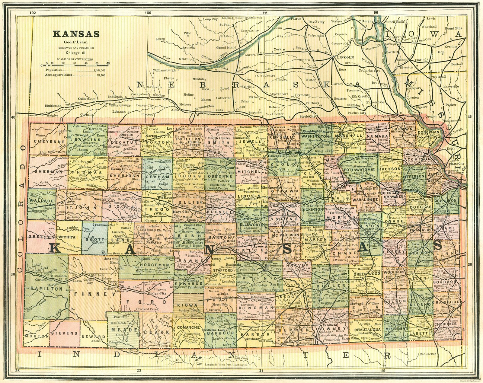 old historical city, county and state maps of kansas