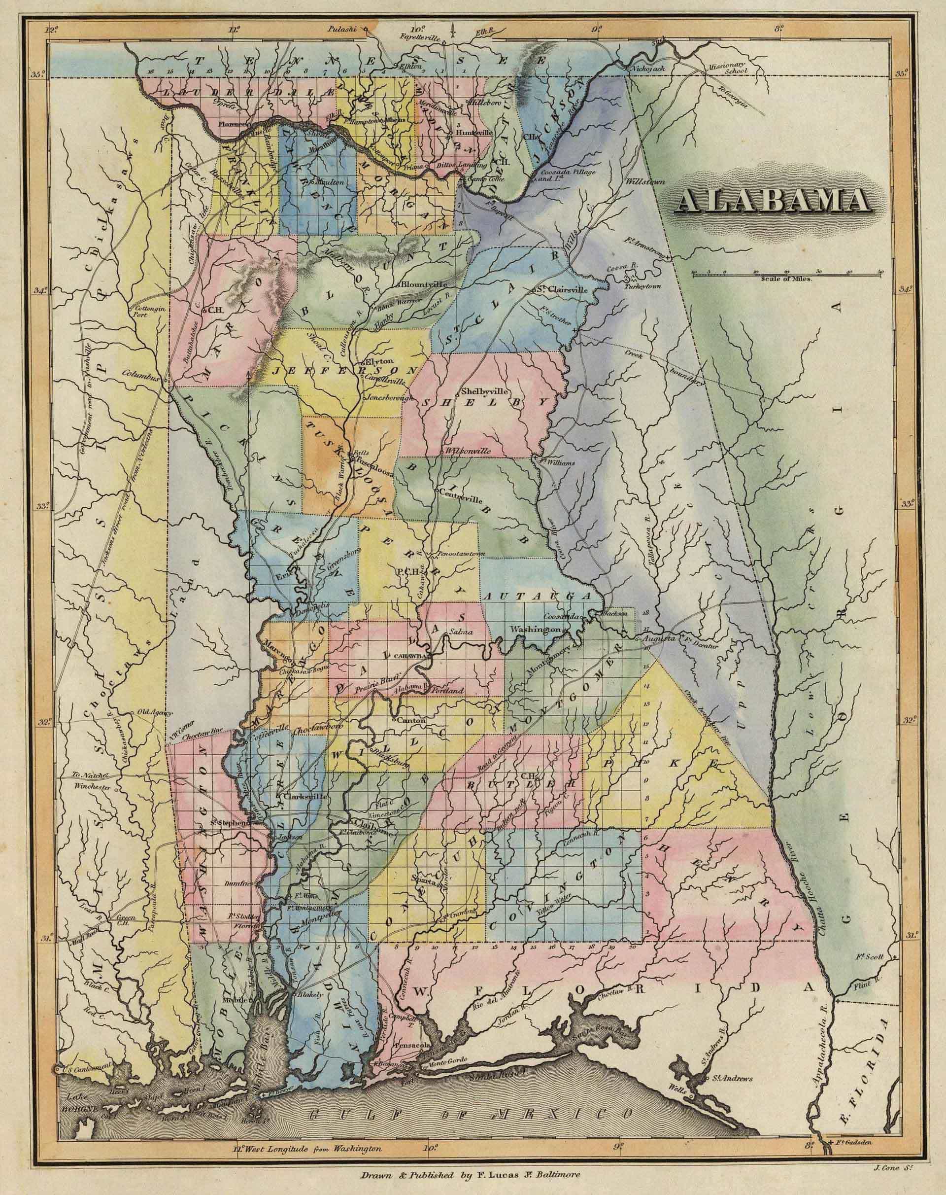 1823 Map of Alabama Atlas