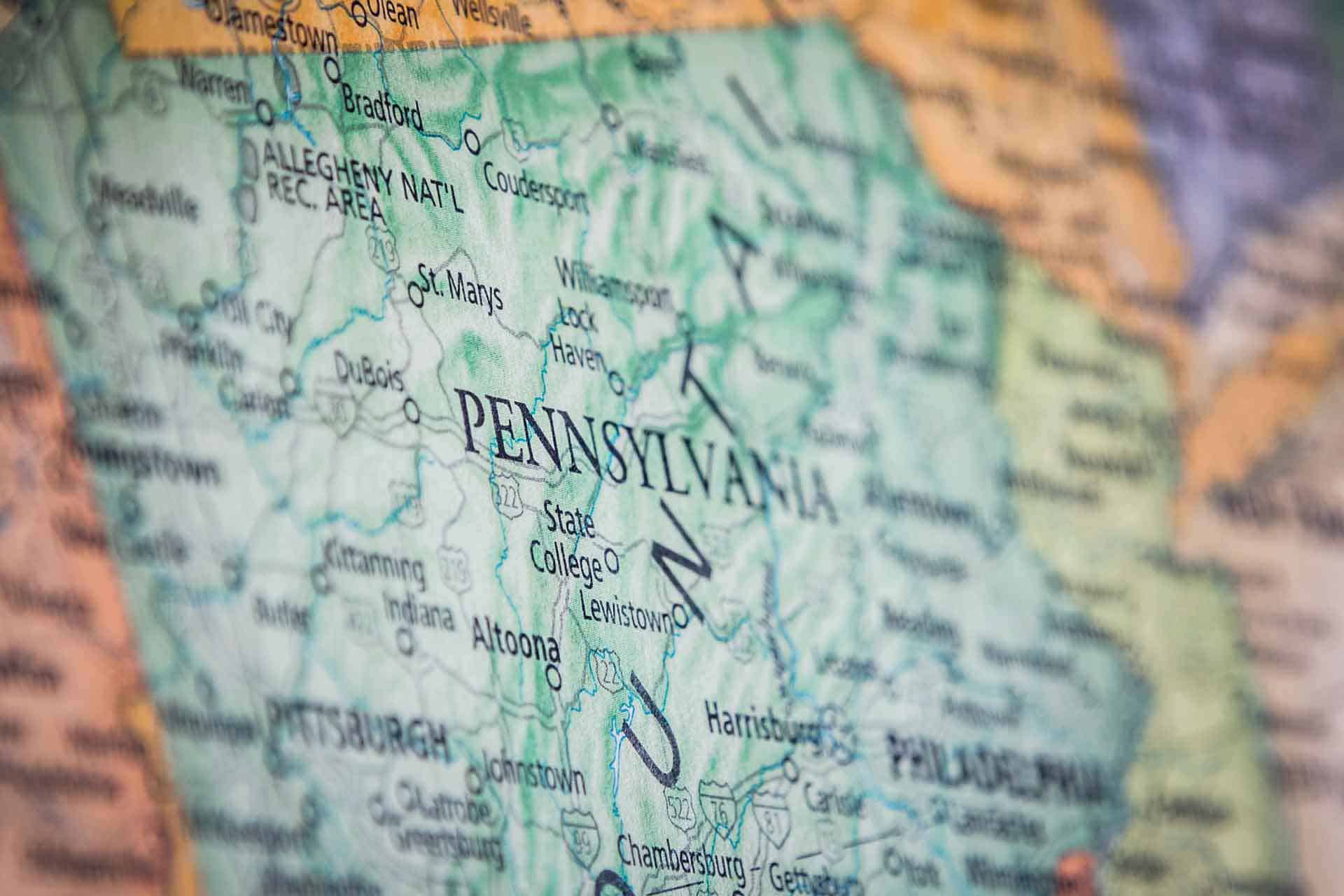 Closeup Selective Focus Pennsylvania State A Geographical And Political State Map The USA