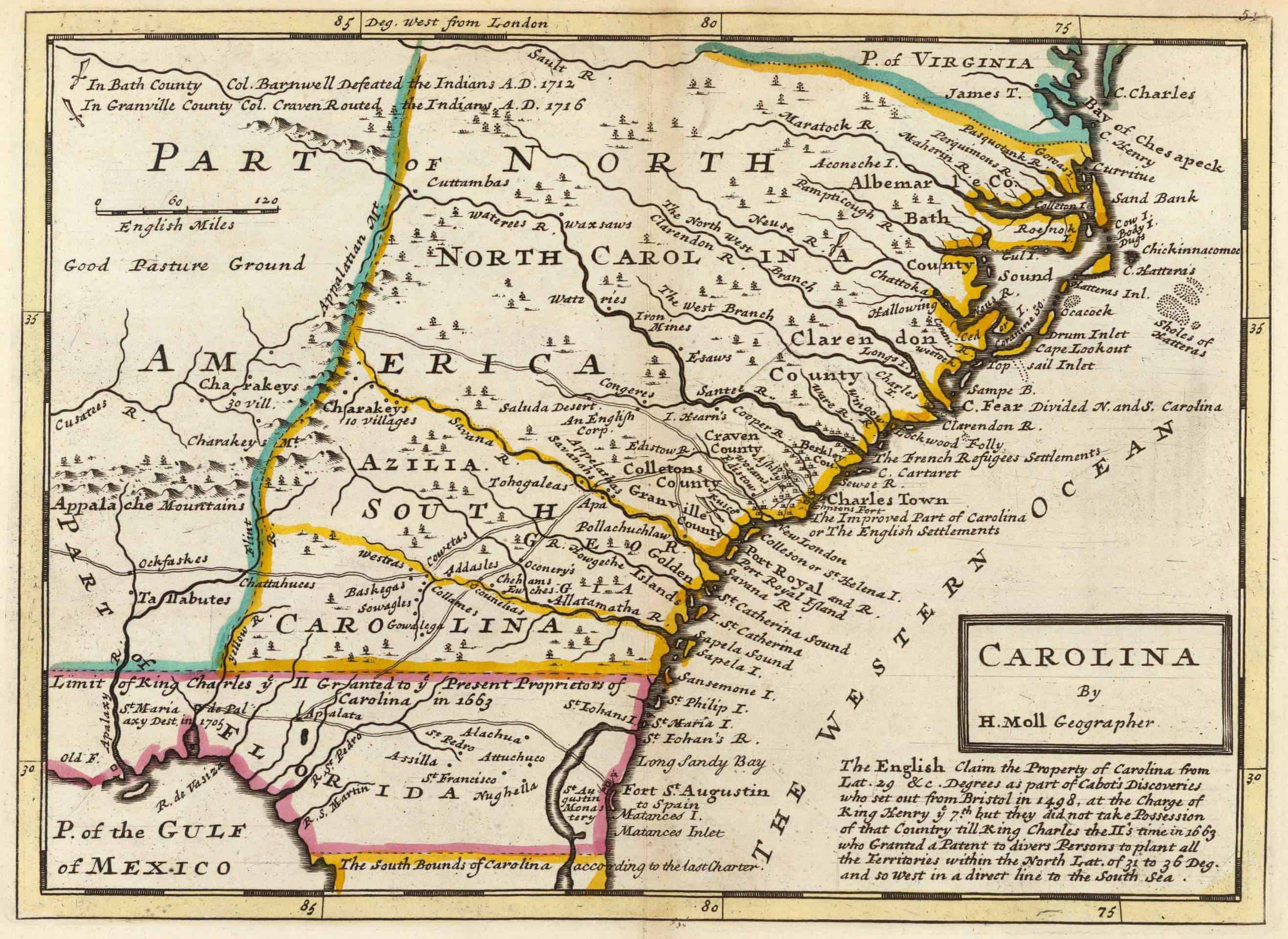 1736 Map of South Carolina