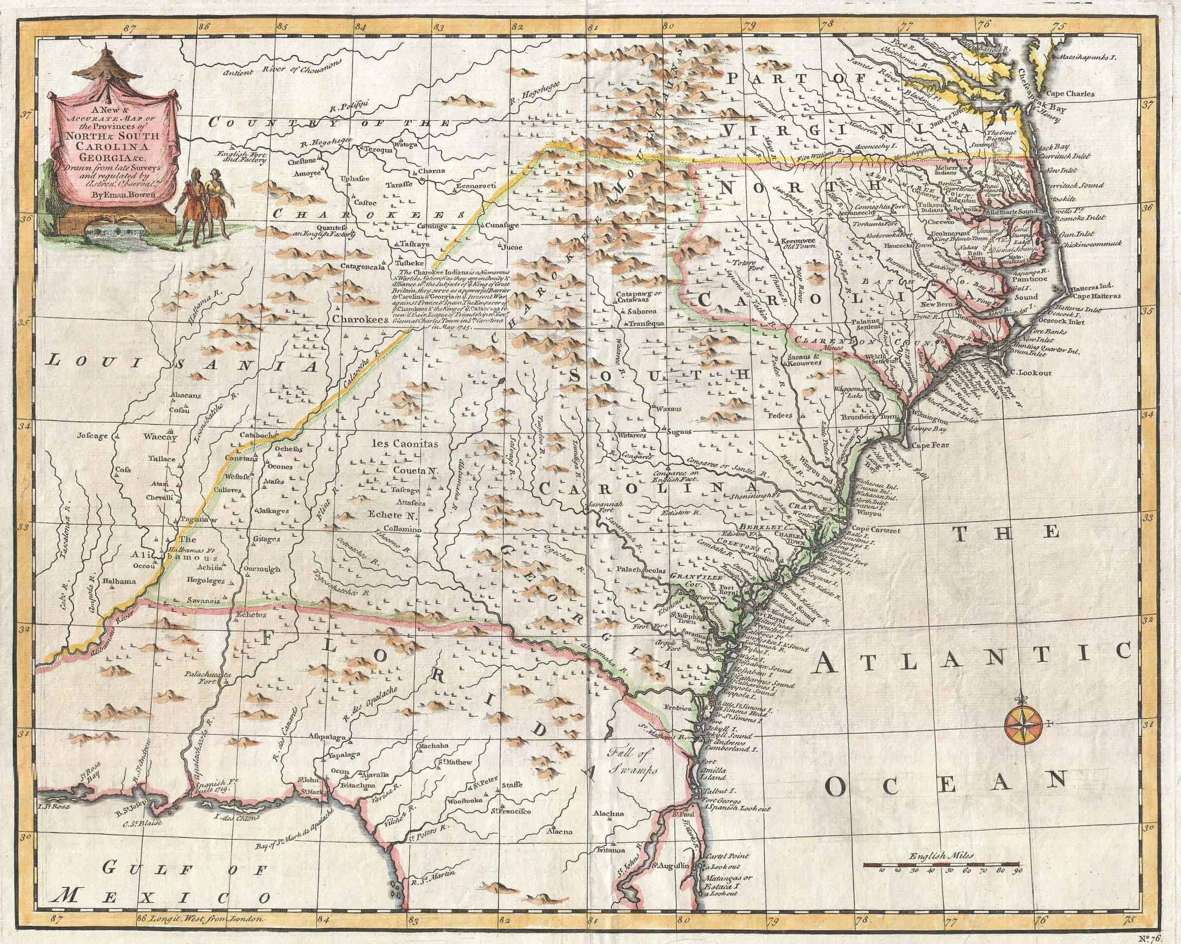 1747 Southeastern US Map of Carolinas, Georgia and Florida