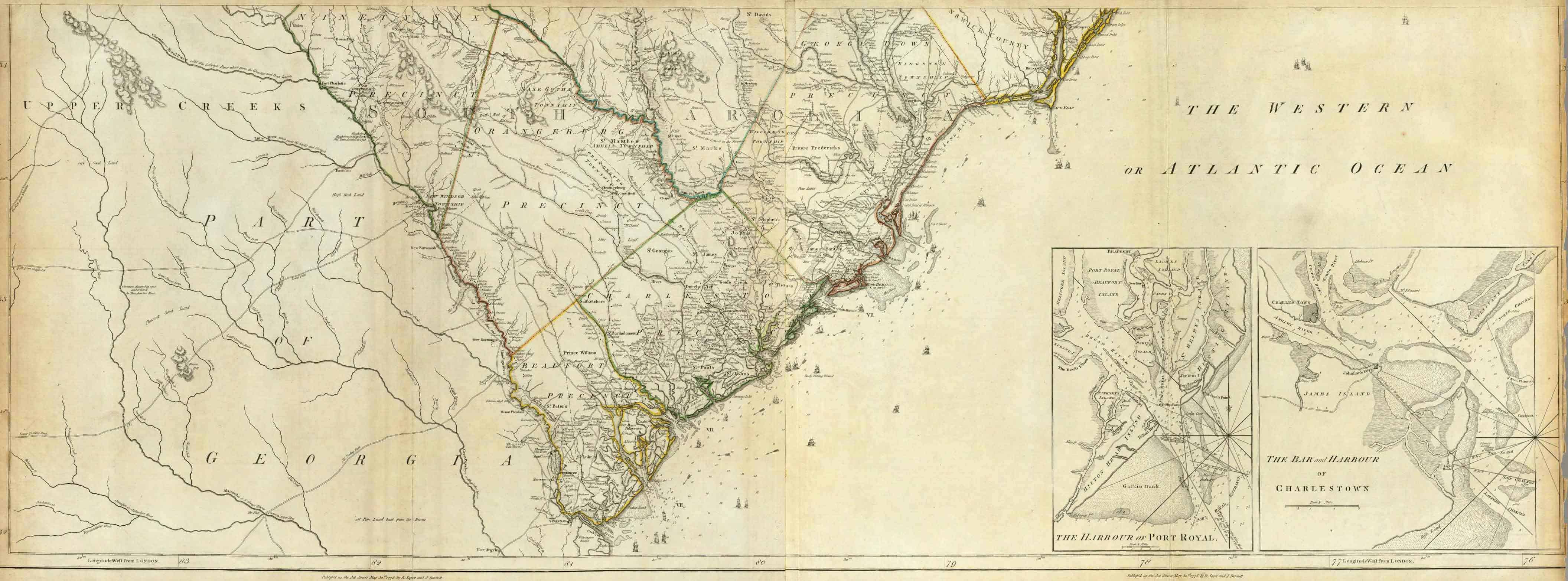 1776 Southern Map Of South Carolina And North Carolina With Their Indian Frontiers