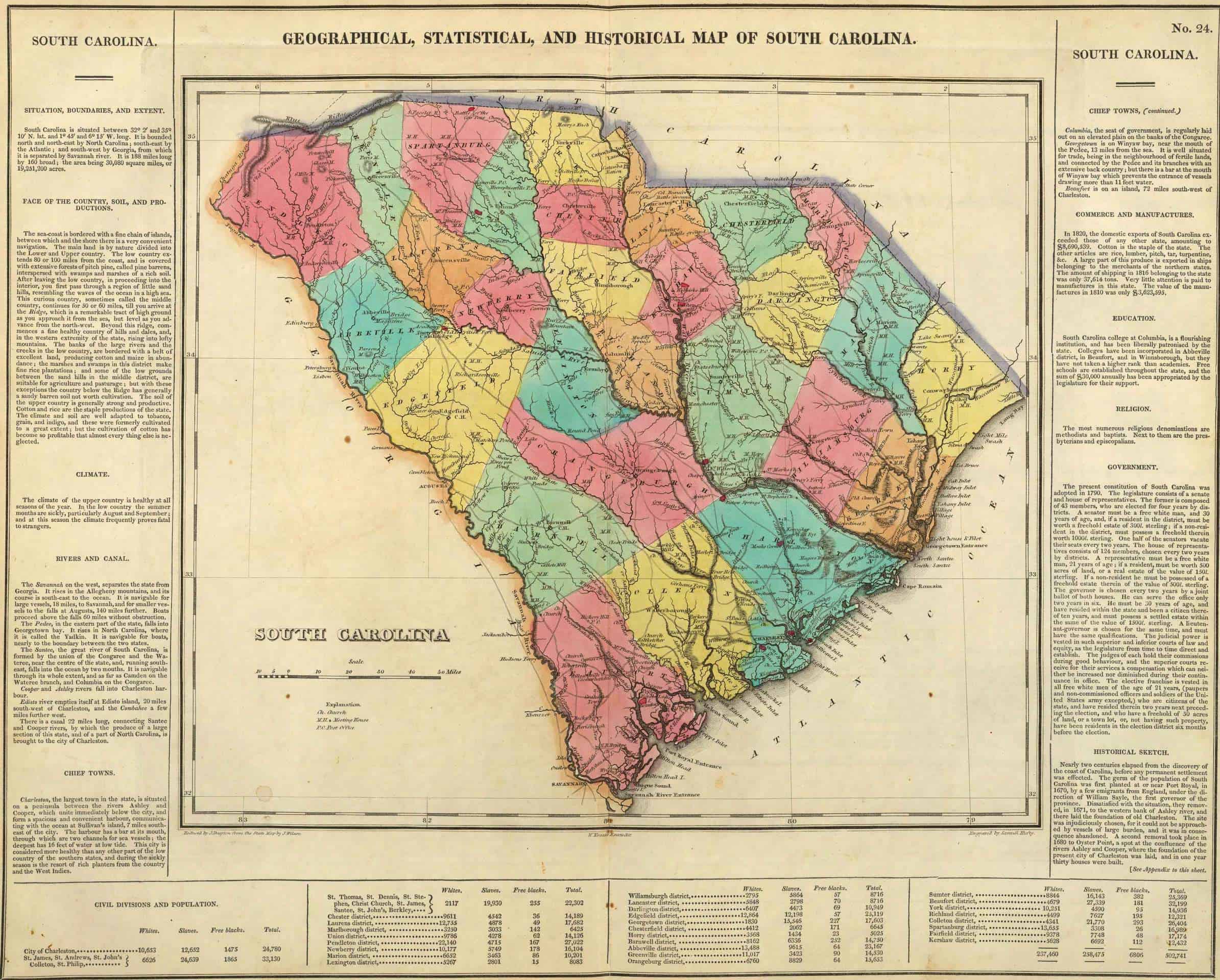 1822 Map of South Carolina Geographical, Historical, And Statistical Atlas