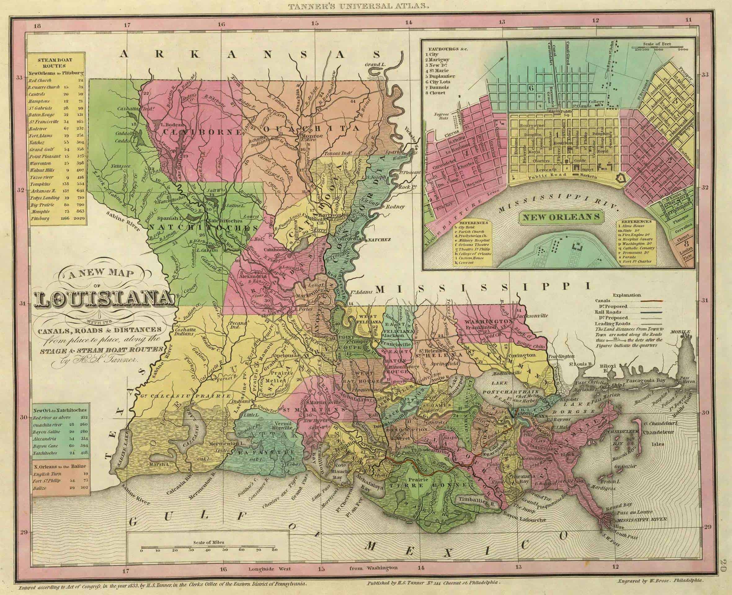 1845 Map of Louisiana