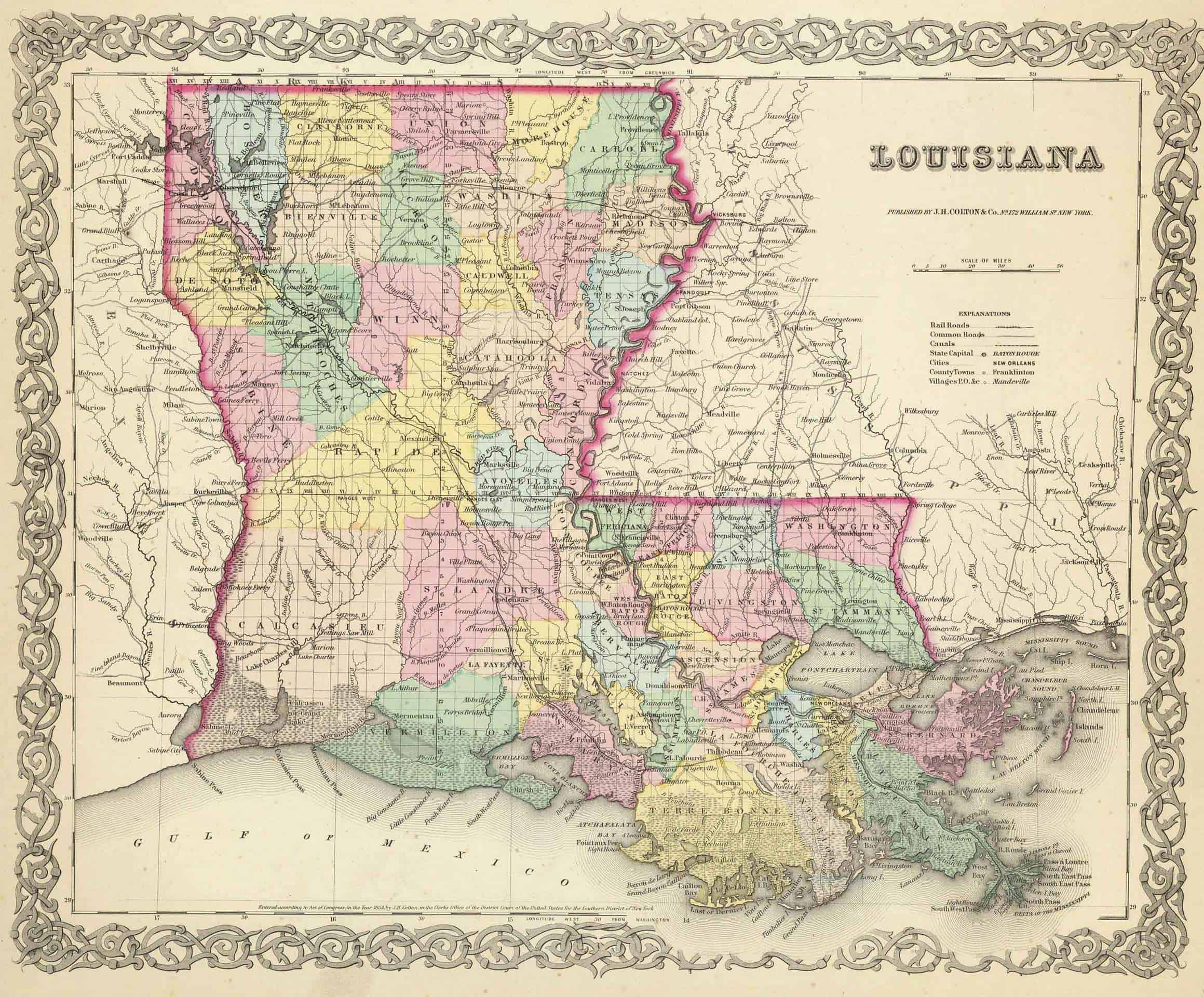 1856 Map of Louisiana