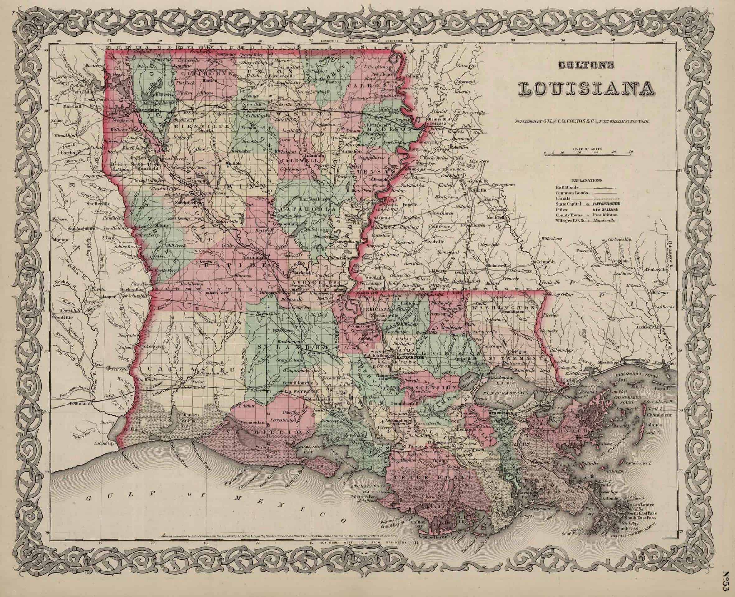 1869 Map of Louisiana