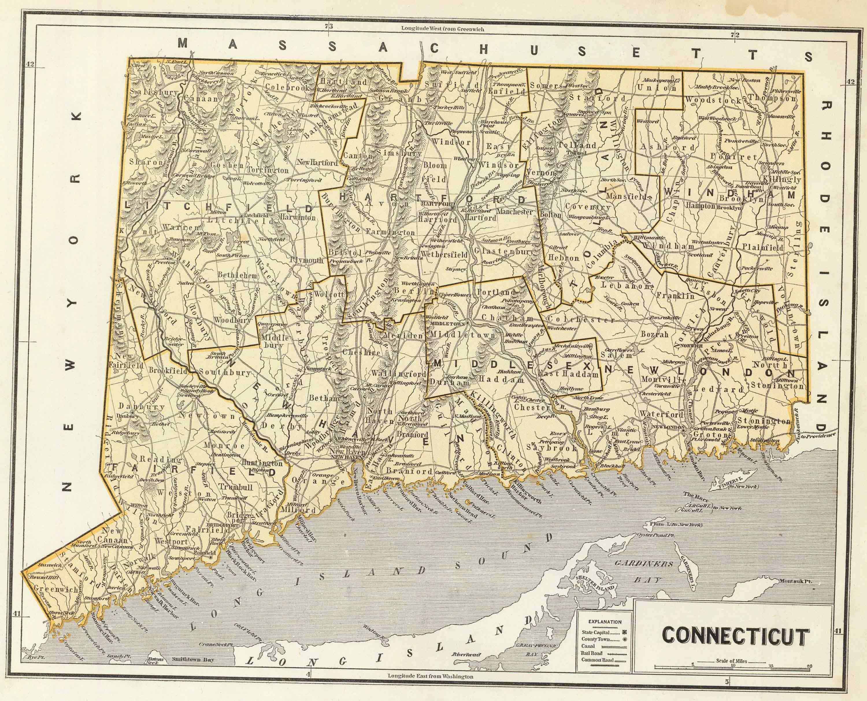1845 Map of Connecticut